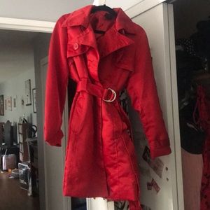 Red satin trench coat